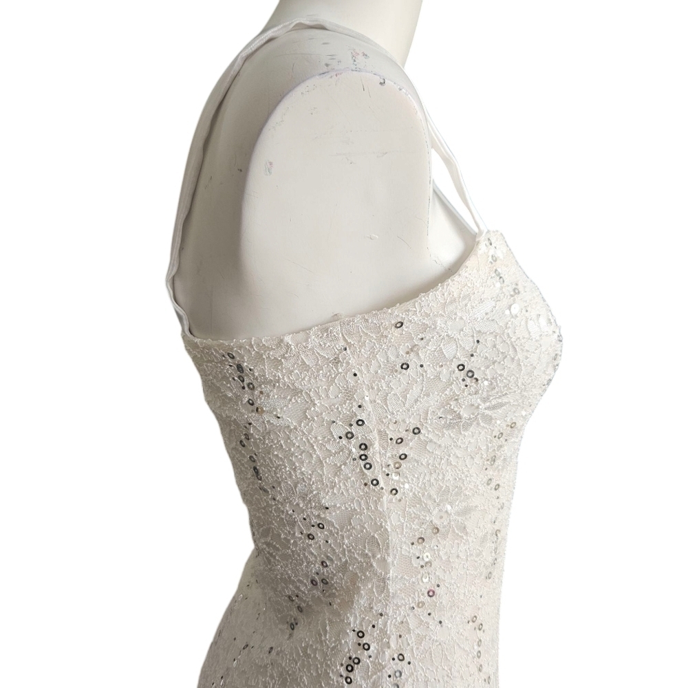 R & M Richards White Sequined Lace Midi Dress Size 6 Wedding Guest Dress - Picture 3 of 11